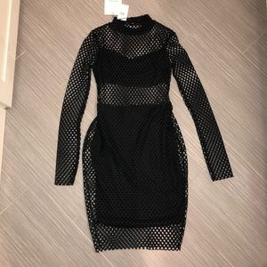 Black Mesh Mid-length Dress